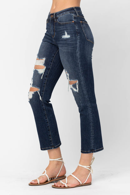 JUDY BLUE MID RISE CROP LEG STRAIGHT