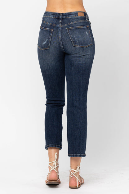 JUDY BLUE MID RISE CROP LEG STRAIGHT