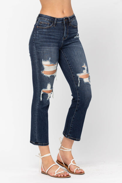 JUDY BLUE MID RISE CROP LEG STRAIGHT