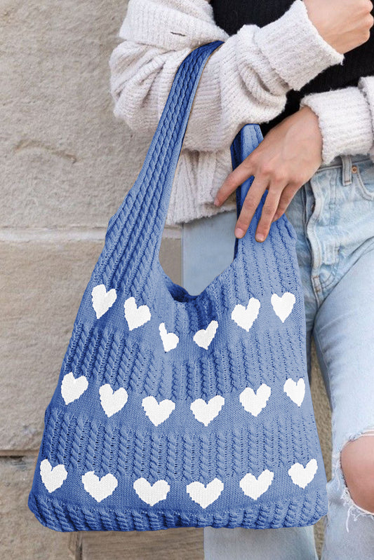 BLUE HEART KNIT SHOULDER BAG