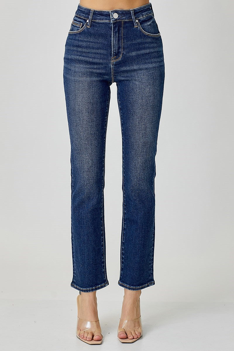 RISEN MID RISE-ANKLE STRAIGHT SLIM JEANS