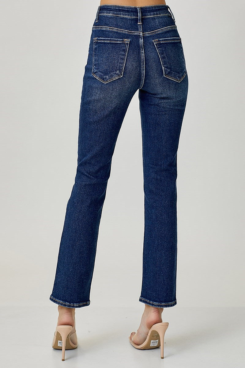 RISEN MID RISE-ANKLE STRAIGHT SLIM JEANS